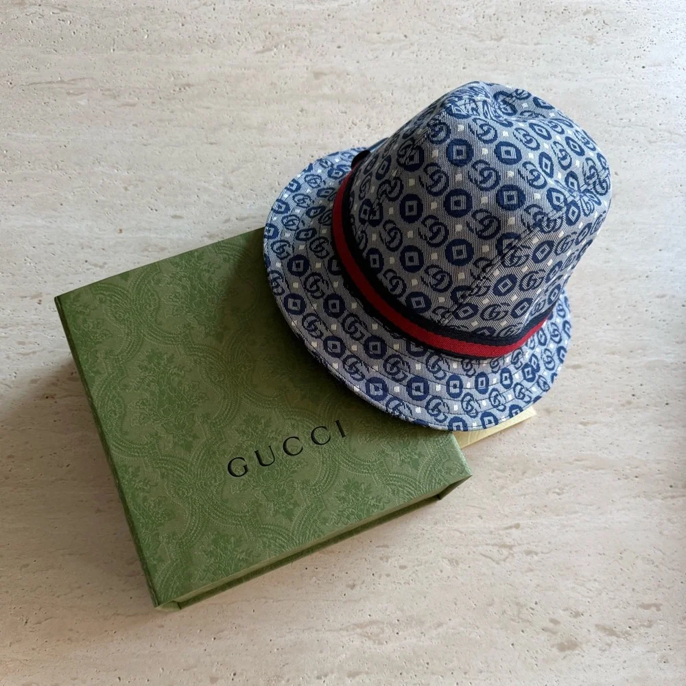 NWT GUCCI Kids All-Over GG-Pattern Sun Hat Sz XS / 50cm 💙🎈❤️